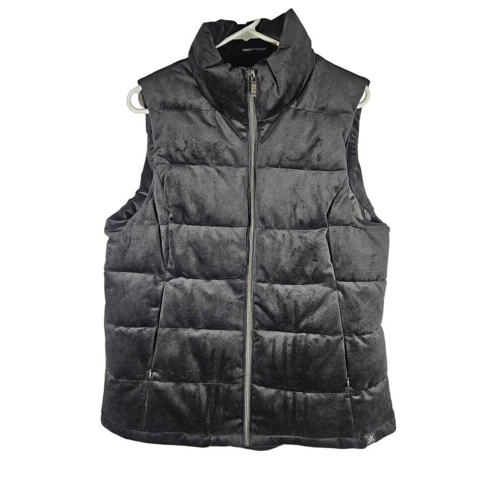 Zeroxposure Velour Black Puffer Vest‎ Women's Size Large Soft 2 Pocket